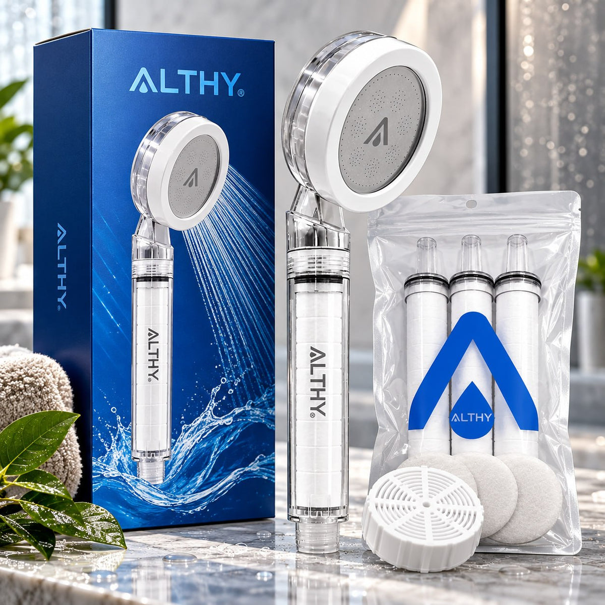 ALTHY Hochdruck-Duschkopf-Wasserfilter inkl. Filter-Paket