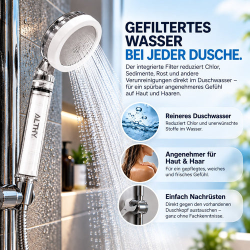ALTHY Hochdruck-Duschkopf-Wasserfilter inkl. Filter-Paket – Weicheres Wasser für gesündere Haut & Haar